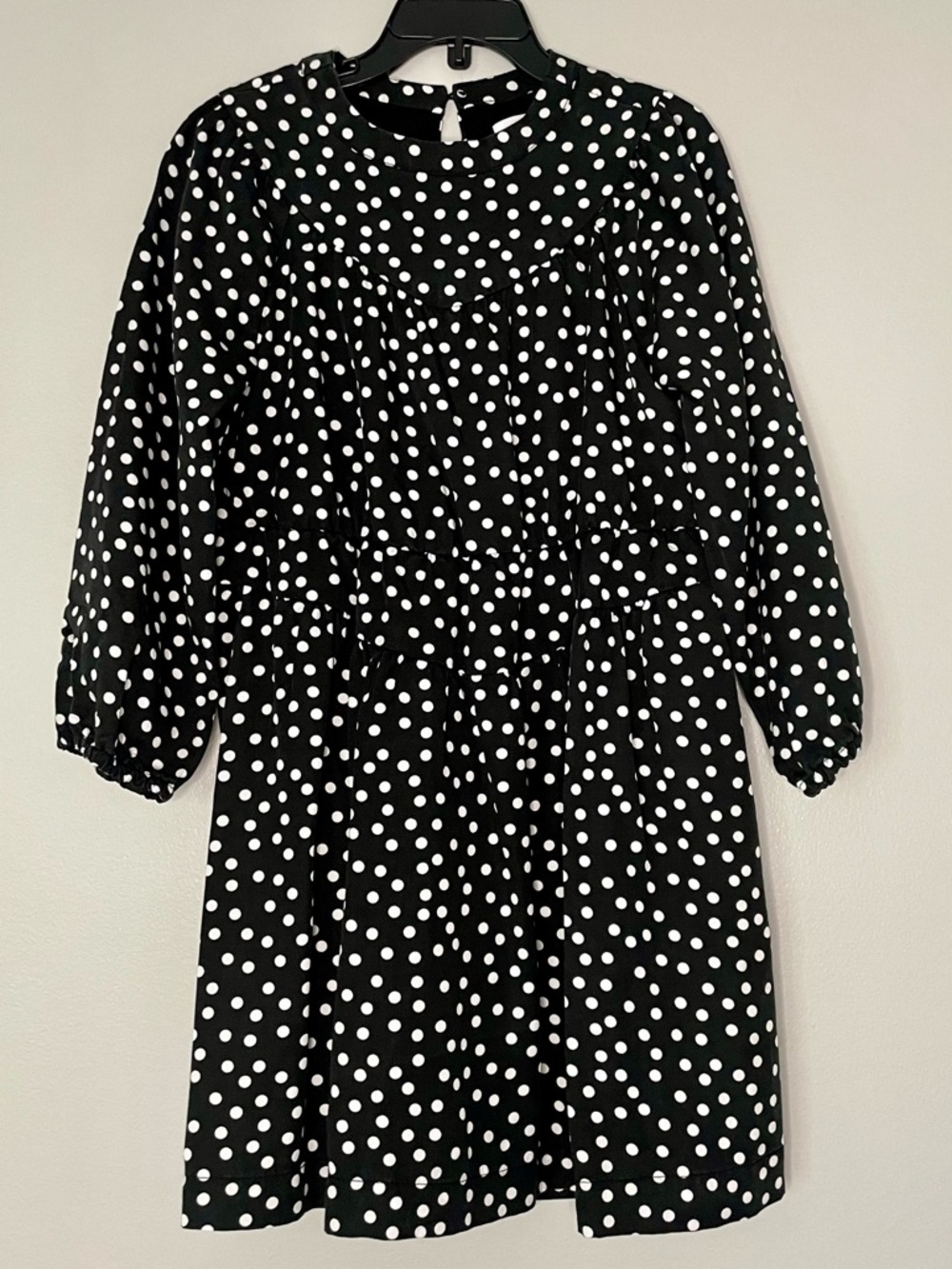 Zara Girls Black with White Polka Dot Print Long Sleeve Dress